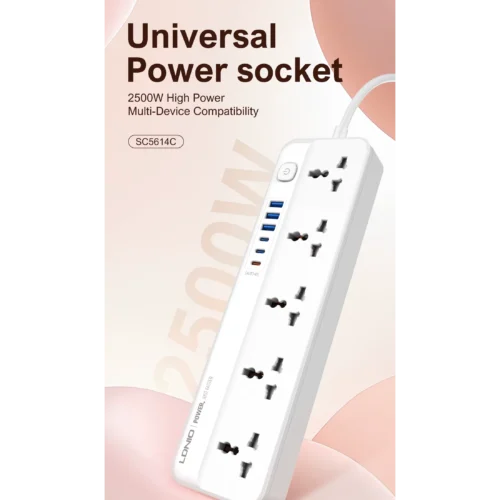 اشتري مشترك كهرباء LDNIO SC5614C بقدرة 2500W و5 منافذ AC و6 منافذ شحن USB/Type-C بكابل 2 متر وخامات مقاومة للحريق. أفضل سعر في مصر مع توصيل سريع.