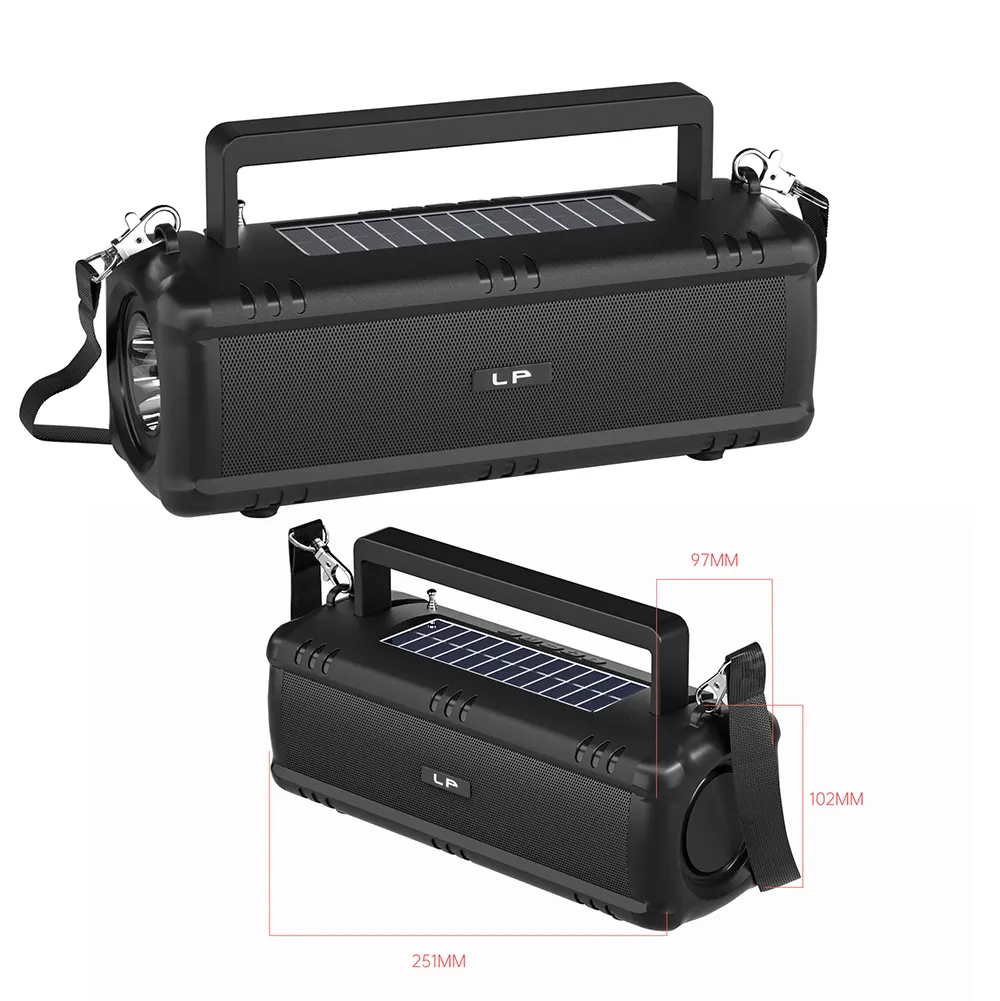 LP-V71 Portable Solar Charging Wireless Torch BT Speaker سماعة بلوتوث محمولة و كشاف إضاءةصب و كشاف قابل للشحن 1 تسوق سماعة LP-V71 البلوتوث المحمولة بقوة 16 واط، مزودة بكشاف LED وراديو FM ولوح شحن شمسي. الصوت الأقوى للرحلات والطوارئ بأفضل سعر.