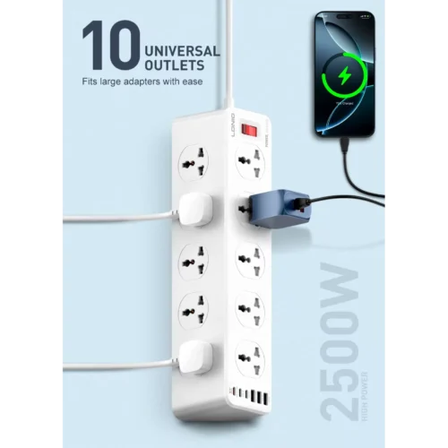 اشترِ مشترك LDNIO SC10610C بمصر. 10 مقابس AC عالمية، 6 منافذ USB بحماية 2500W وشحن سريع 33W PD بأفضل سعر من KCS Store.