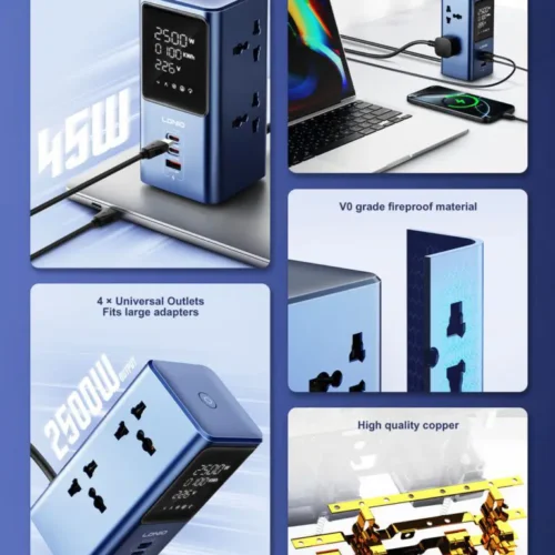 اشترِ مشترك LDNIO SC2 شاحن 45W بمصر. مقابس AC عالمية و3 منافذ USB/C وشاشة رقمية ليد لمراقبة الطاقة وسعة 2500W بأفضل سعر من KCS Store.