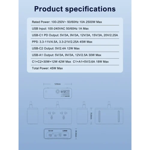 اشترِ مشترك LDNIO SC1 شاحن GaN 45W بمصر. 2 مقبس AC و3 منافذ USB/C وشاشة رقمية ليد لمراقبة الطاقة، وسعة 2500W بأفضل سعر من KCS Store.