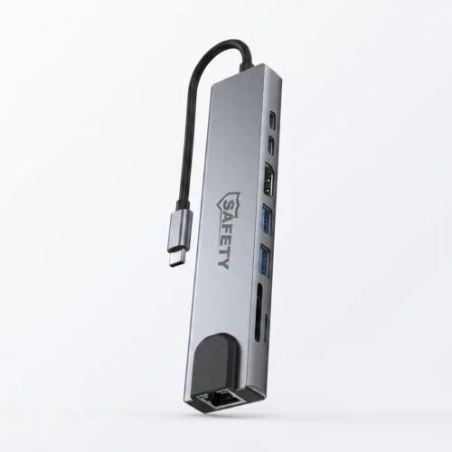 اشتري هب تايب سي Safety TC-81 Multiport Adapter 8-in-1 بمنفذ HDMI 4K وإيثرنت 1000Mbps وشحن 100W PD. خيارك الأفضل للابتوب بأفضل سعر في مصر.