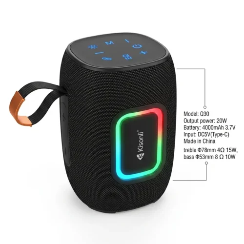 اشترِ سماعة بلوتوث Kisonli Q30 Smart RGB بمصر. صب ووفر وايرلس 30W، بطارية شحن، صوت Heavy Bass وإضاءة RGB بأفضل سعر من KCS Store.