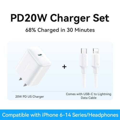 اشترِ شاحن Joyroom JR-TCF20 20W الأصلي مع كابل Type-C to Lightning بمصر. شحن سريع للأيفون، حماية ذكية للأجهزة، بأفضل سعر من KCS Store.
