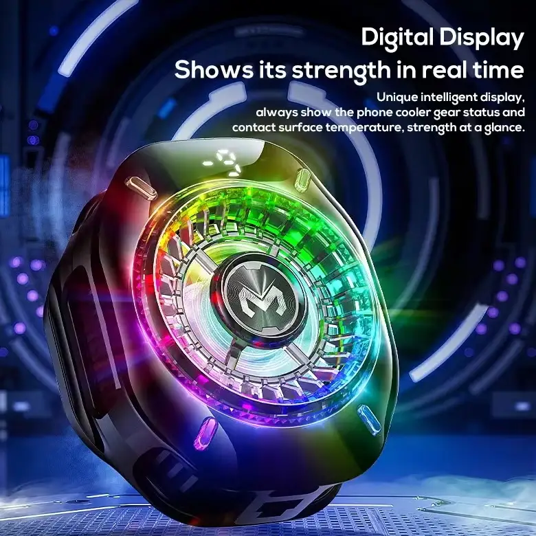 MEMO CX19 Mobile Cooling Fan RGB Digital Display Frozen Phone Cooler مبرد موبايل بمروحة ذات تبريد جليدي بإضاءة مميزه و تثبيت مغناطيسي و تعليق 5 اشتري مبرد هواتف MEMO CX19 بقدرة تبريد جليدية أشباه موصلات وشاشة حرارة وإضاءة RGB وتثبيت مغناطيسي + كليب. أفضل مبرد للجيمينج بسعر ممتاز وتوصيل سريع في مصر.
