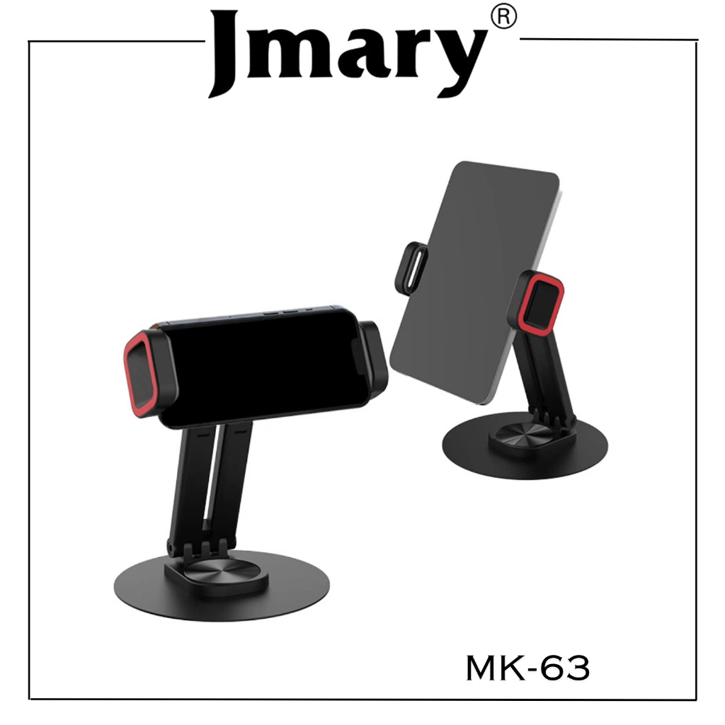 JMARY MK-63 Rotating 360 Degree Foldable Desktop Stand Holder for Phone/Tablet ستاند تابلت و موبايل مكتبي قابل للدوران ٣٦٠ درجة 1 اشترِ ستاند Jmary MK-63 بمصر. حامل مكتبي للموبايل والتابلت يدور 360 درجة، قابل للطي، مصنوع من المعدن وABS، بتعديل مرن لـ 14-23.8 سم بأفضل سعر من KCS Store.