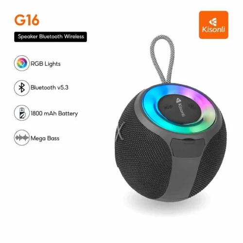 اشترِ سماعة KISONLI G16 RGB بـ 8W بمصر. دعم Bluetooth, FM, TF, TWS وشحن Type-C وبطارية 1800mAh بأفضل سعر من KCS Store