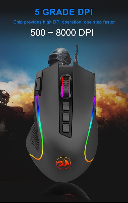 REDRAGON M612 PREDATOR RGB Gaming Mouse Up to 8,000 DPI Optical Sensor 11 Programmable Buttons ماوس جيمينج ريدراجون مستشعر ٨٠٠٠ دي بي آي و ١١ زرار 11 اشترِ ماوس الجيمينج Redragon M612 Predator بأفضل سعر في مصر. 11 زرار برمج، مستشعر 8000 DPI، وإضاءة RGB احترافية لأداء ألعاب مثالي.