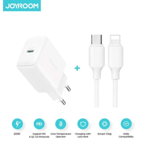 اشترِ شاحن Joyroom JR-TCF20 20W الأصلي مع كابل Type-C to Lightning بمصر. شحن سريع للأيفون، حماية ذكية للأجهزة، بأفضل سعر من KCS Store.