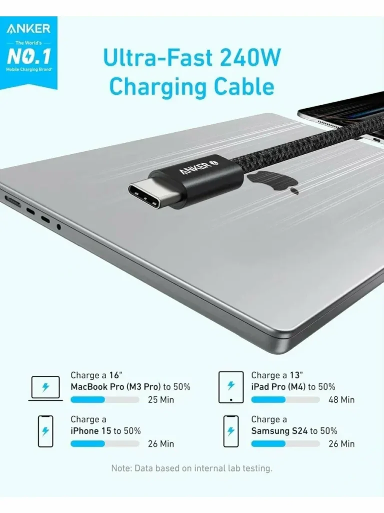 اشترِ كابل Anker Zolo A8060 الأصلي بقدرة 240W وطول 1.5 متر بمصر. شحن سريع للاب توب والموبايل، خامة مضادة للأتربة ومتانة عالية بأفضل سعر من KCS Store.