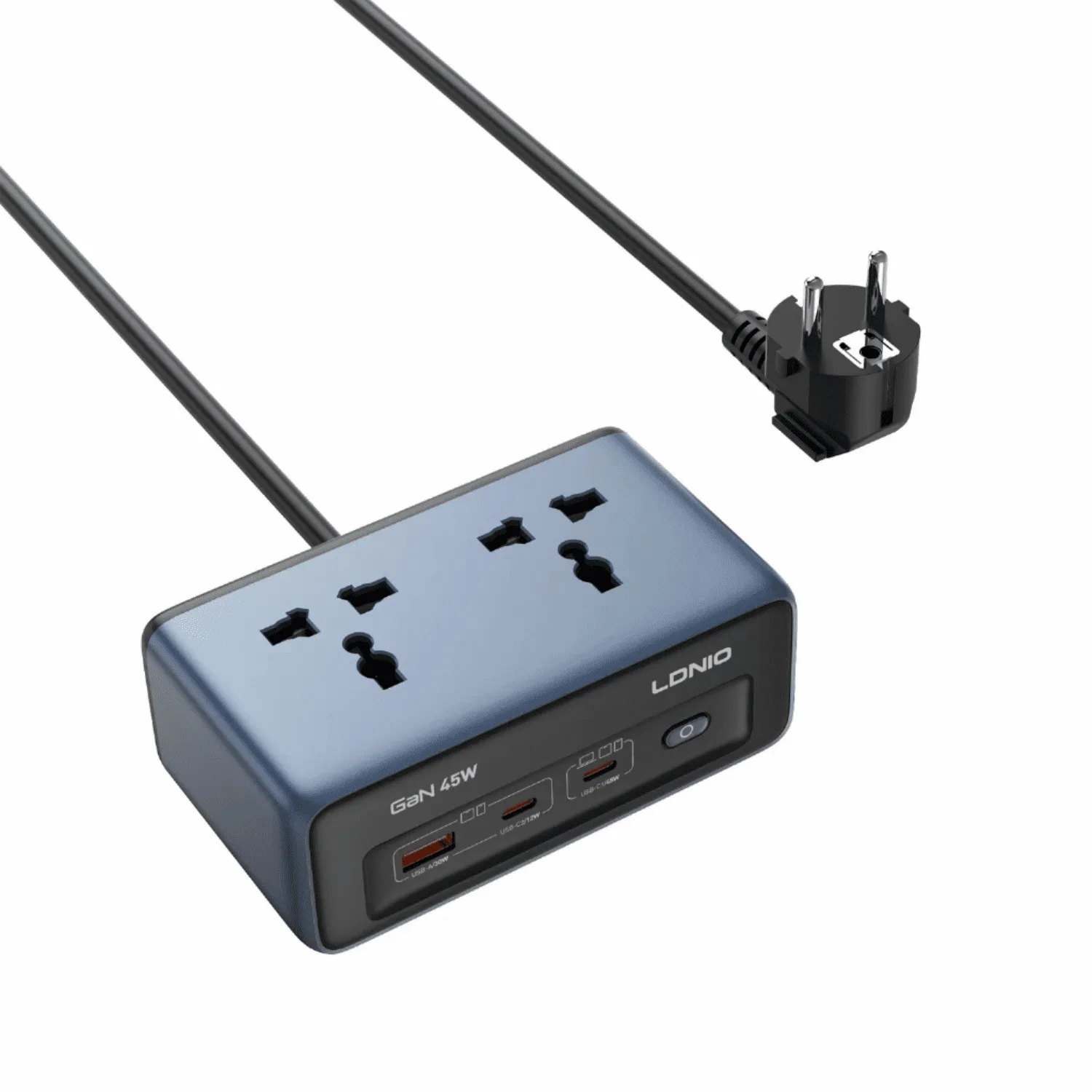 LDNIO SC1 Desktop Power Strip Adapter 45W Universal Socket مشترك كهرباء يدعم تايب سي و يو اس بي بتصميم عمودي وشاشة رقمية ليد لمراقبة الجهد واستهلاك الطاقة لحظياً قدرة خرج ٢٥٠٠ واط 1 اشترِ مشترك LDNIO SC1 شاحن GaN 45W بمصر. 2 مقبس AC و3 منافذ USB/C وشاشة رقمية ليد لمراقبة الطاقة، وسعة 2500W بأفضل سعر من KCS Store.