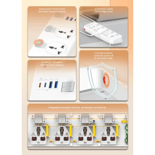 اشترِ مشترك LDNIO SC4408C بـ 4 منافذ AC و4 منافذ USB شحن سريع 20W. كابل 2 متر ومفاتيح مستقلة وبنية مقاومة للحريق بأفضل سعر في مصر من KCS Store.
