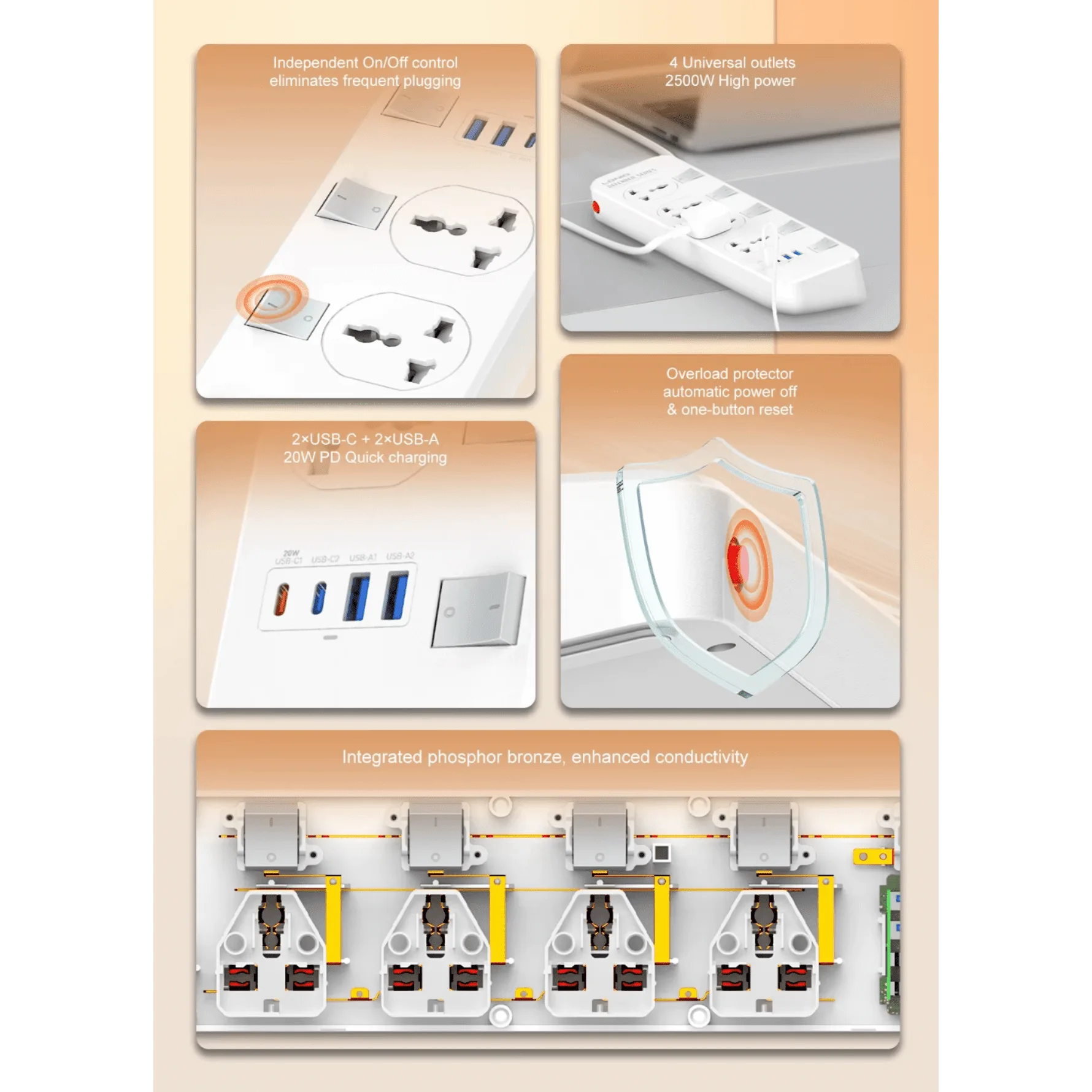 LDNIO SC4408C Extension Power Socket 4AC 2USB+2USB-C Power Strip مشترك كهرباء (4 مقابس تيار متردد + منفذي USB + منفذي USB-C) 4 اشترِ مشترك LDNIO SC4408C بـ 4 منافذ AC و4 منافذ USB شحن سريع 20W. كابل 2 متر ومفاتيح مستقلة وبنية مقاومة للحريق بأفضل سعر في مصر من KCS Store.