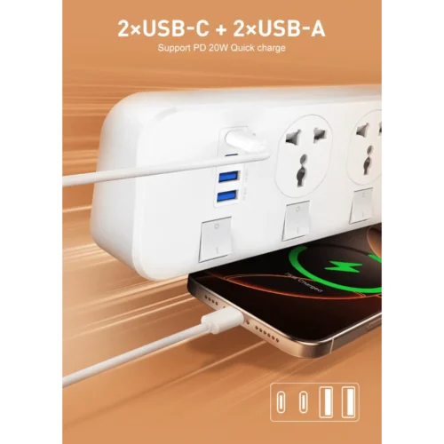 اشترِ مشترك LDNIO SC4408C بـ 4 منافذ AC و4 منافذ USB شحن سريع 20W. كابل 2 متر ومفاتيح مستقلة وبنية مقاومة للحريق بأفضل سعر في مصر من KCS Store.