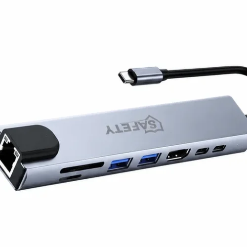اشتري هب تايب سي Safety TC-81 Multiport Adapter 8-in-1 بمنفذ HDMI 4K وإيثرنت 1000Mbps وشحن 100W PD. خيارك الأفضل للابتوب بأفضل سعر في مصر.