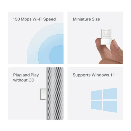 اشتري دونجل واي فاي Mercusys MW150US بسرعة 150Mbps وحجم ميني نانو للكمبيوتر واللابتوب. حل سريع واقتصادي للاتصال بالإنترنت مع ضمان رسمي في مصر!