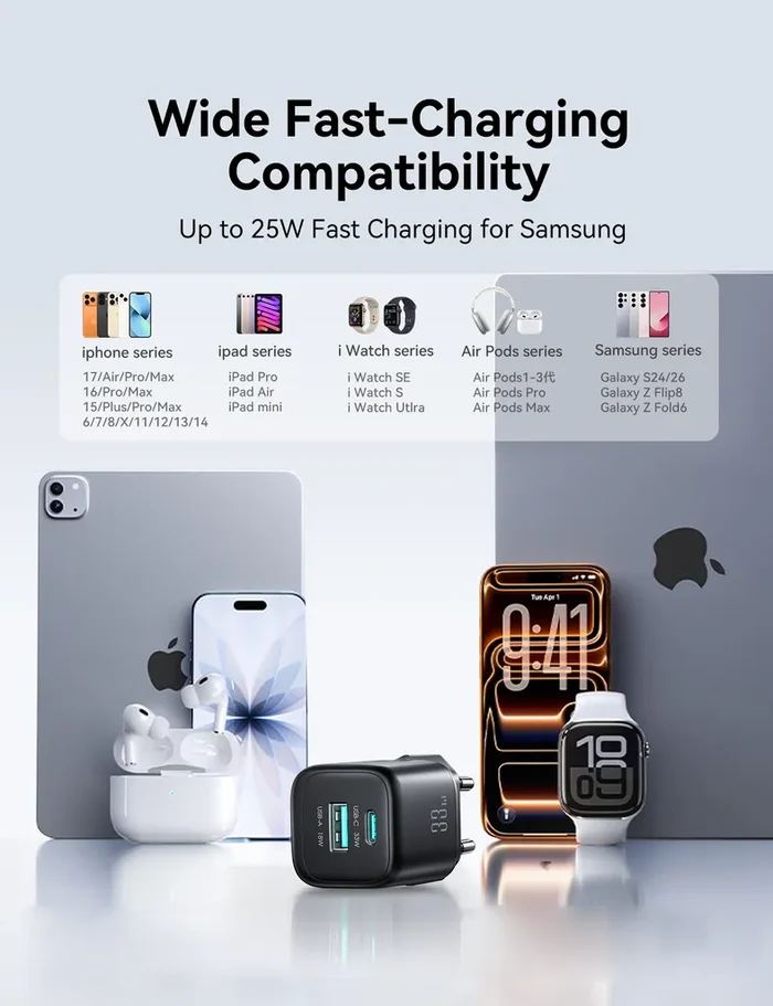 Joyroom JR-TG7 33W Dual-Port Fast Wall Charger with A9 USB-C to USB-C 60W 1m Cable شاحن موبايل بقدرة ٣٣ واط و كابل شحن تايب سي هدية بقدرة ٦٠ واط 7 اشتري شاحن جويروم Joyroom JR-TG7 بقدرة 33 واط بمنفذين شحن سريع ومرفق معه كابل تايب سي 60 واط. حماية ذكية وسرعة فائقة لموبايلك بأفضل سعر في مصر!