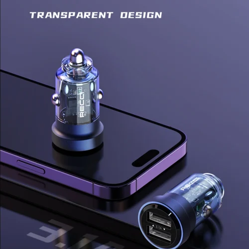 اشتري شاحن سيارة شفاف Recci RCC-N16 بقدرة 15.5W ومخرجين USB لشحن هاتفين في وقت واحد بشحن سريع وآمن بأفضل سعر وتوصيل سريع في مصر.