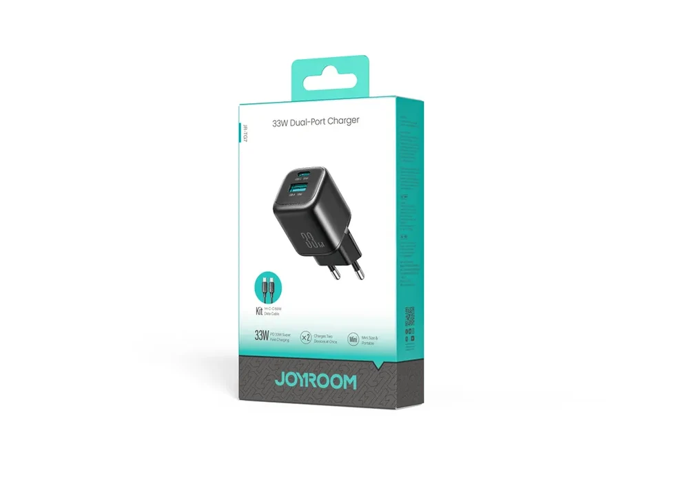 Joyroom JR-TG7 33W Dual-Port Fast Wall Charger with A9 USB-C to USB-C 60W 1m Cable شاحن موبايل بقدرة ٣٣ واط و كابل شحن تايب سي هدية بقدرة ٦٠ واط 9 اشتري شاحن جويروم Joyroom JR-TG7 بقدرة 33 واط بمنفذين شحن سريع ومرفق معه كابل تايب سي 60 واط. حماية ذكية وسرعة فائقة لموبايلك بأفضل سعر في مصر!