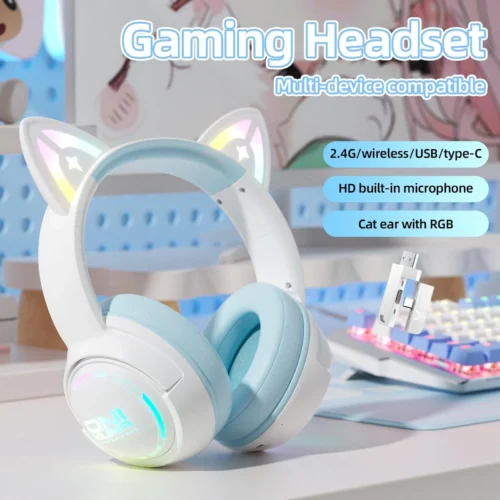 اشتري سماعة الجيمينج Onikuma GT838 بتصميم أذن القطة 3D وإضاءة RGB الجذابة. (2.4G wireless + سلكي) بدون تأخير، مايك نقي، وصوت محيطي 7.1 بأفضل قيمة في مصر! 