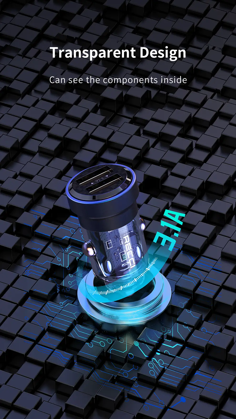 RECCI RCC-N16 15.5W DUAL PORTS TRANSPARENT CAR CHARGER شاحن موبايل للسيارة متعدد المنافذ بتصميم شفاف 9 اشتري شاحن سيارة شفاف Recci RCC-N16 بقدرة 15.5W ومخرجين USB لشحن هاتفين في وقت واحد بشحن سريع وآمن بأفضل سعر وتوصيل سريع في مصر.