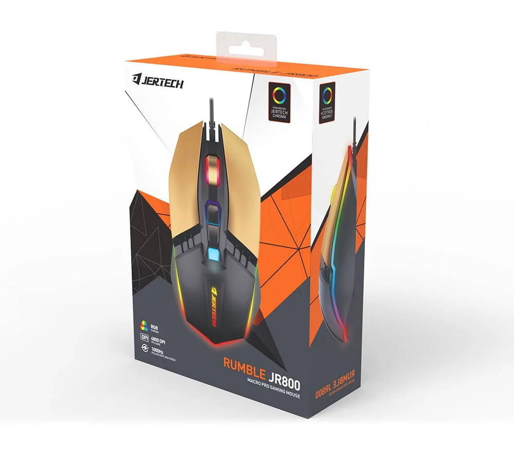 JERTECH JR800 Rumble High Polling Rate 2400DPI With a Metal base USB Wired Gaming Mouse ماوس جيمنج سلكي بمستشعر مطور ٢٤٠٠ دي بي آي بقاعدة معدن 5 اشتري ماوس جيمنج سلكي JERTECH JR800 Rumble في مصر. قاعدة معدنية متينة، إضاءة RGB Chroma، معدل استجابة Polling Rate حتى 1000Hz، ودعم ماكرو للألعاب.