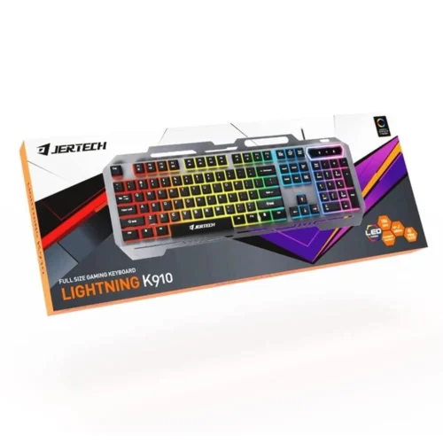 اشتري كيبورد جيمنج JERTECH K910 Lightning بجسم معدني صلب، إضاءة RGB، ومقاومة للماء. أداء قوي وسريع للألعاب بسعر اقتصادي ممتاز في مصر. اطلبه الآن!