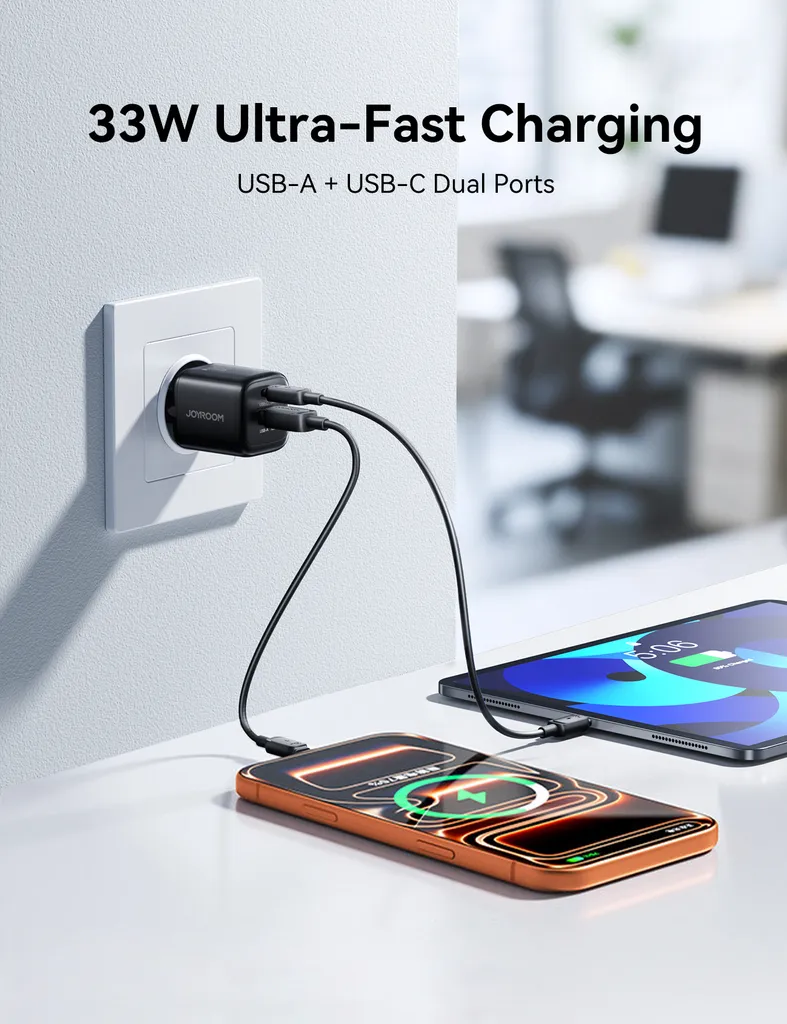 Joyroom JR-TG7 33W Dual-Port Fast Wall Charger with A9 USB-C to USB-C 60W 1m Cable شاحن موبايل بقدرة ٣٣ واط و كابل شحن تايب سي هدية بقدرة ٦٠ واط 10 Joyroom JR-TG7 33W Dual-Port Fast Wall Charger with A9 USB-C to USB-C 60W 1m Cable شاحن موبايل بقدرة ٣٣ واط و كابل شحن تايب سي هدية بقدرة ٦٠ واط - الصورة 10