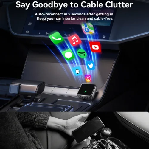 تخلص من أسلاك الموبايل في عربيتك! اشتري فلاشة آندرويد أوتو JOYROOM JR-CP3 لتحويل Apple CarPlay و Android Auto إلى وايرلس بدون سلك. اتصال سريع بلوتوث 5.4 وواي فاي مزدوج بأفضل سعر في مصر!