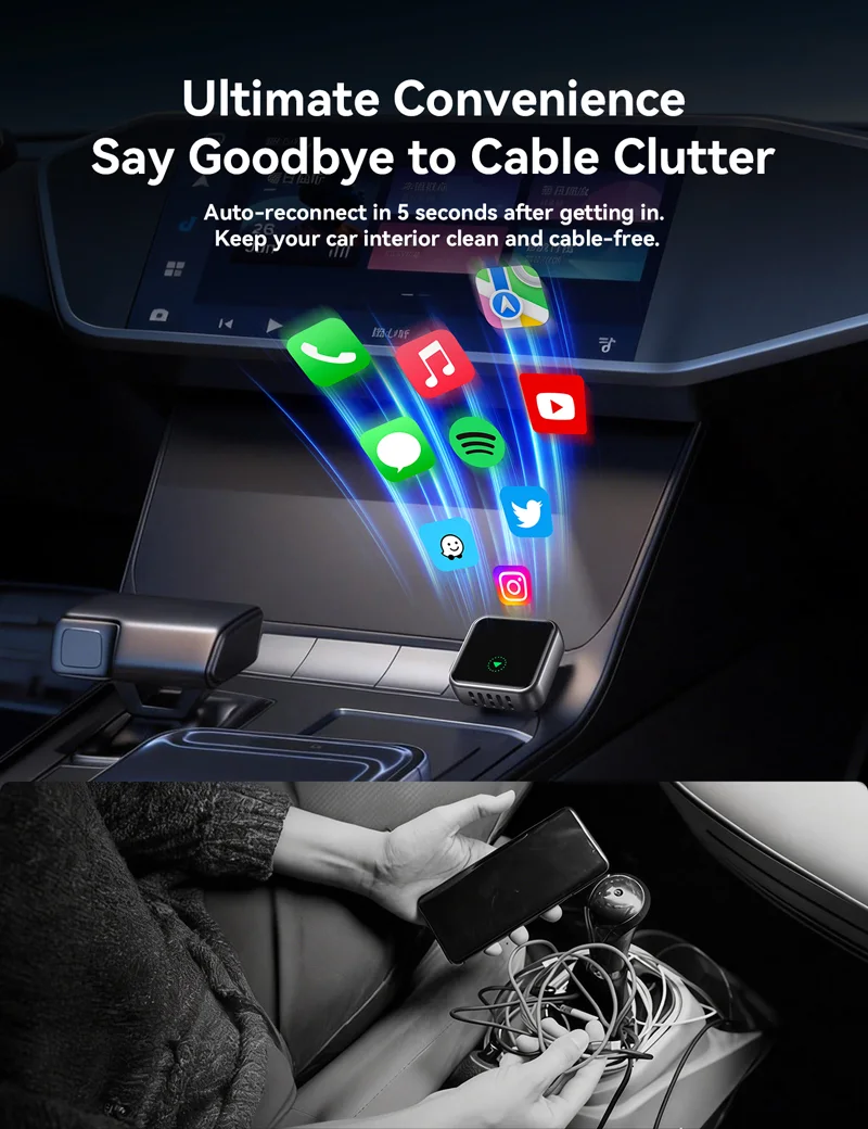 JOYROOM JR-CP3 Carplay Series Carplay/Android Auto 2-in-1 Wireless Adapter فلاشة آندرويد اوتو و وايرلس للسيارات بجودة عالية 8 تخلص من أسلاك الموبايل في عربيتك! اشتري فلاشة آندرويد أوتو JOYROOM JR-CP3 لتحويل Apple CarPlay و Android Auto إلى وايرلس بدون سلك. اتصال سريع بلوتوث 5.4 وواي فاي مزدوج بأفضل سعر في مصر!