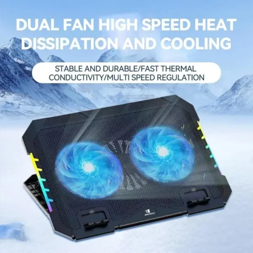 احمِ لابتوبك من الحرارة! اشتري قاعدة تبريد اللابتوب Jertech KL332 بإضاءة RGB جانبية، مروحتين هادئتين مع تحكم بالسرعة، حوامل موبايل و7 مستويات ارتفاع بأفضل سعر في مصر!