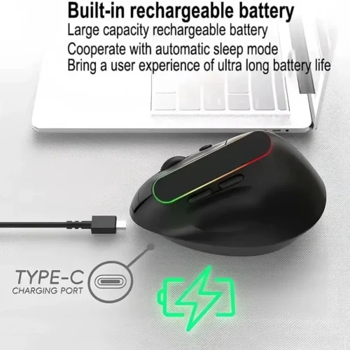 اشتري ماوس Jedel W925P المريح لليد (Vertical Mouse) بالتوصيل المزدوج (بلوتوث + وايرلس) ودقة تصل إلى 4800DPI. بطارية قابلة للشحن بحجم Type-C وضغطات صامتة. احصل عليه بأفضل سعر في مصر!