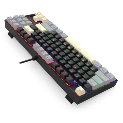 اشتري كيبورد الجيمينج الميكانيكية Redragon K552LGY-R Kumara بحجم TKL مدمج (87 زر). حروف عربي/إنجليزي، سويتشات أزرق، إضاءة Rainbow، ومقاومة للسوائل. اطلبه بأفضل سعر في مصر!