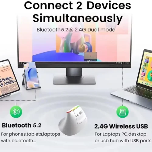 اشتري ماوس Jedel W925P المريح لليد (Vertical Mouse) بالتوصيل المزدوج (بلوتوث + وايرلس) ودقة تصل إلى 4800DPI. بطارية قابلة للشحن بحجم Type-C وضغطات صامتة. احصل عليه بأفضل سعر في مصر!