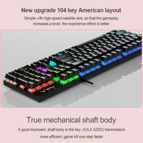 اشتري كيبورد AULA S2022 PRO الميكانيكي بـ Red Switch وإضاءة RGB وحجم كامل 104 مفتاح. أفضل أداء وسرعة ألعاب بأفضل سعر وتوصيل سريع في مصر.