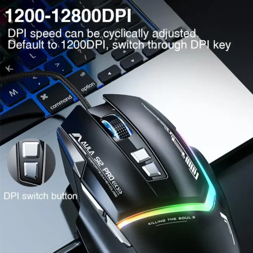 اشتري ماوس الجيمينج الاحترافي AULA S12 Pro بدقة 12800DPI، 8 أزرار قابلة للبرمجة مع زر Fire Button المخصص، وإضاءة RGB. أفضل أداء وسعر اقتصادي للجيمرز في مصر!