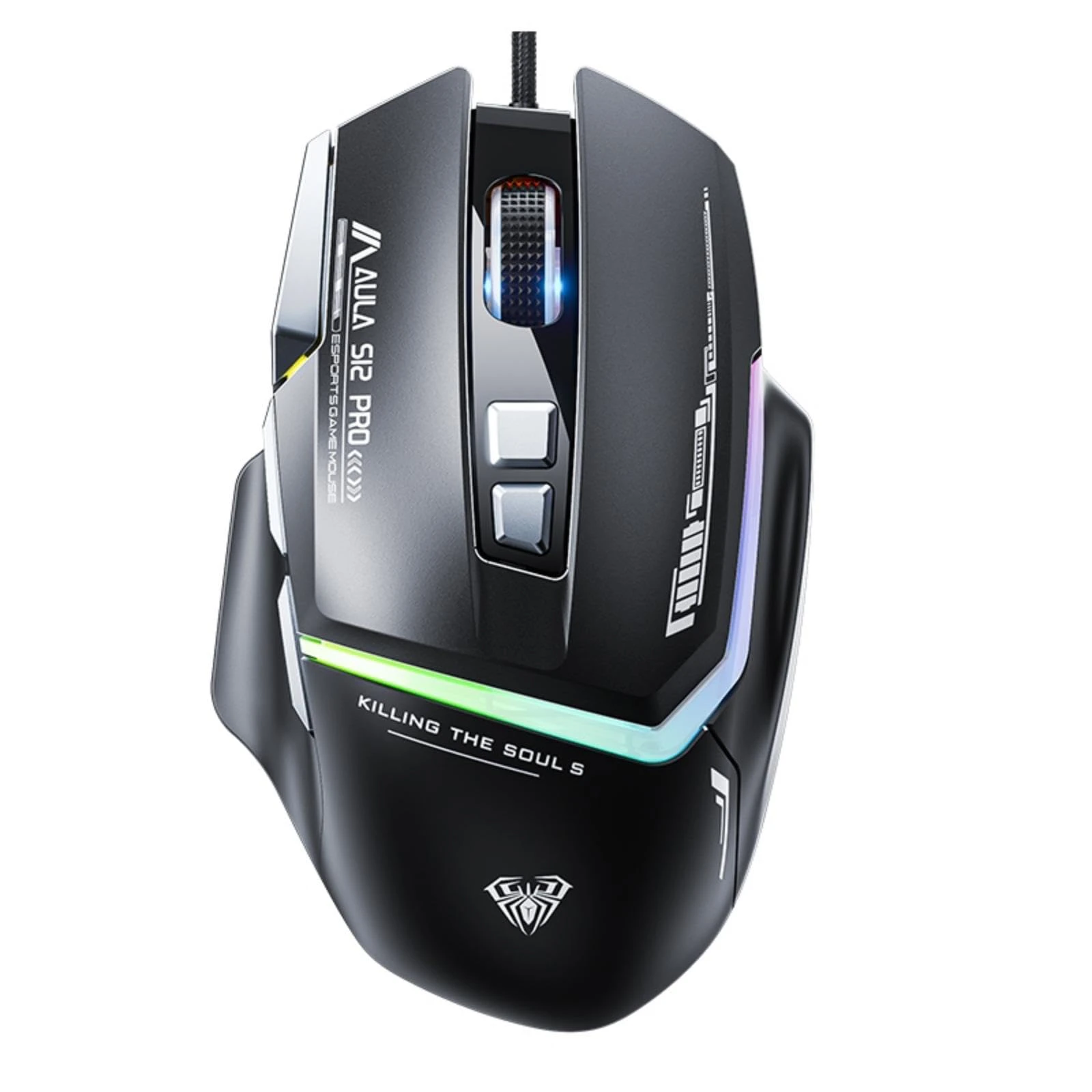 AULA S12 Pro USB Wired Rainbow Backlit Programmable 12800DPI With Side Buttons Gaming Mouse ماوس جيمنج سلكي بدقة تصل إلى ١٢٨٠٠ دي بي آي 2 اشتري ماوس الجيمينج الاحترافي AULA S12 Pro بدقة 12800DPI، 8 أزرار قابلة للبرمجة مع زر Fire Button المخصص، وإضاءة RGB. أفضل أداء وسعر اقتصادي للجيمرز في مصر!