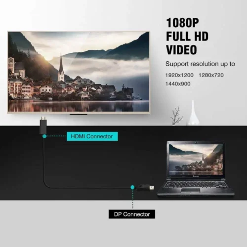 وصل جهاز الكمبيوتر أو كارت الشاشة بجميع شاشات التلفزيون بتحويلة DisplayPort to HDMI. متوفر الآن بإصدارين: Full HD 1080p و 4K Ultra HD. كابل Be-Connected بطول 1.8 متر بأفضل سعر في مصر مع ضمان محلي!