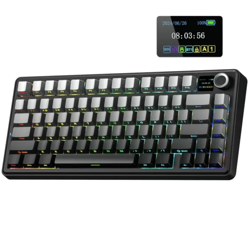 Home 57 اشتري كيبورد AULA F75 MAX الاحترافية شطب جانبي (Gradient Gray). سويتشات Reaper المتميزة بصوت Creamy Thock، شاشة TFT، بكرة مجسمة، و3 طرق توصيل. اطلبها بأفضل سعر في مصر!