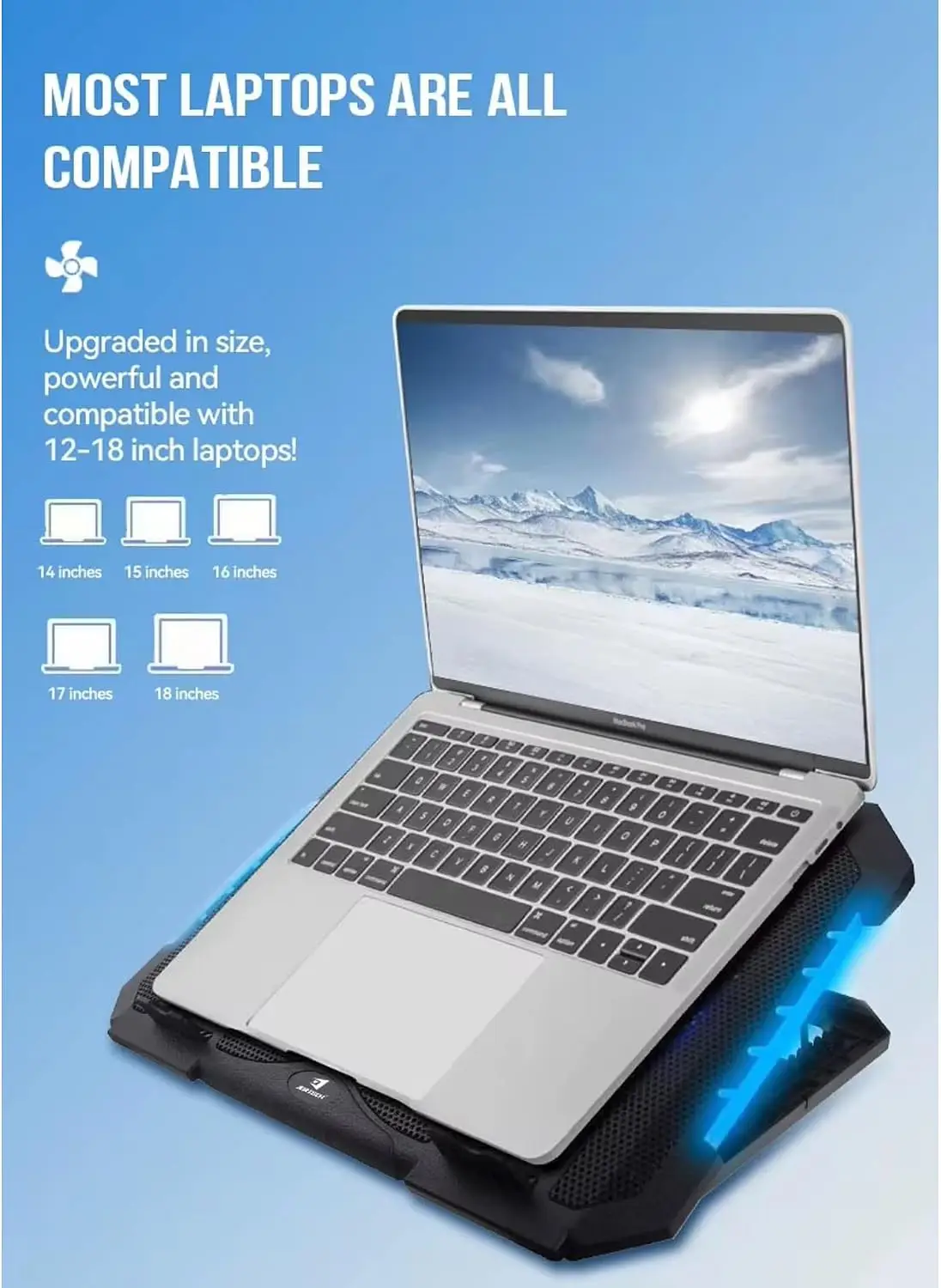 Jertech KL332 Gaming Led Fans RGB Side Lights 2x USB Port Speed Contro Laptop Cooling Pad with Mobile Stand قاعدة تبريد لابتوب بإضاءة جانبية و مروحتين بتحكم مستوى سرعة و منفذين يو اس بي 3 احمِ لابتوبك من الحرارة! اشتري قاعدة تبريد اللابتوب Jertech KL332 بإضاءة RGB جانبية، مروحتين هادئتين مع تحكم بالسرعة، حوامل موبايل و7 مستويات ارتفاع بأفضل سعر في مصر!