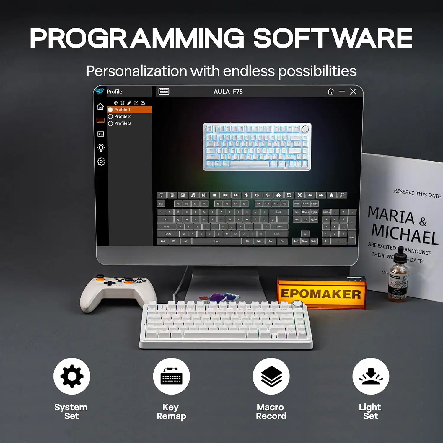 Aula F75 EPOMAKER Wired 75% Programmable Hot Swappable Creamy Mechanical Blue Switch Gaming Keyboard كيبورد جيمنج ميكانيكال بمفاتيح سوتش زرقاء ناعمة قابلة للتبديل 9 اشتري كيبورد جيمنج ميكانيكال AULA F75 Blue Switch بنظام Gasket Mount وبكرة تحكم Media Knob. سويتشات قابلة للتبديل Hot-Swap وعزل صوت خماسي بأفضل سعر إكسسوارات كمبيوتر في مصر!