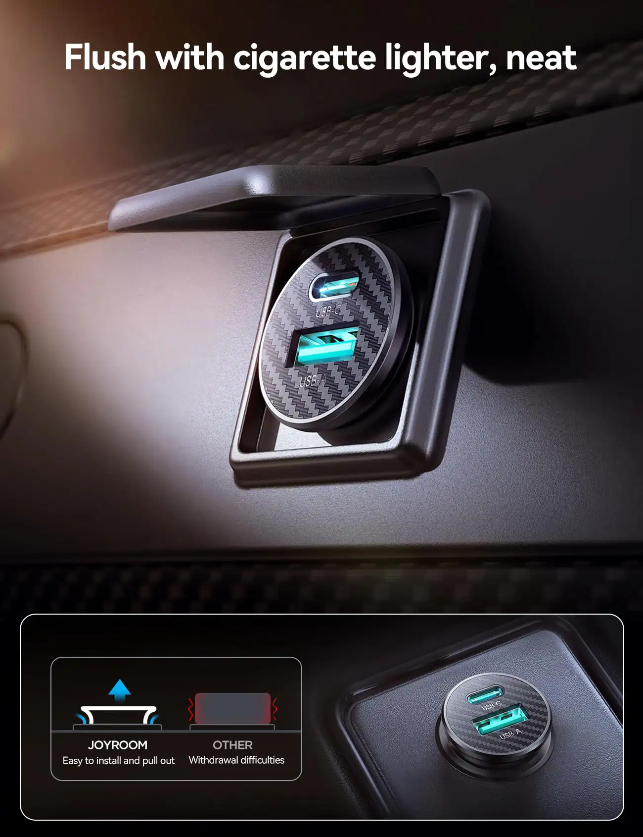 JOYROOM JR-CCN16 Mini QC+PD 15W Car Charger شاحن موبايل للسيارة بمنفذ تايب سي و آخر يو اس بي بقدرة ١٥ واط 6 اشتري شاحن السيارة المدمج JOYROOM JR-CCN16 بقدرة 15W بمدخلي USB-C و USB-A. تصميم Mini مخفي وحماية كاملة لشحن جهازين في وقت واحد بأفضل سعر في مصر!