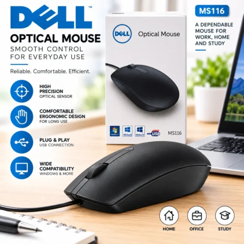 اشتري ماوس ديل السلكي الأصلي Dell MS116 المزود برقم متسلسل بالسوق المصري. دقة 1000DPI، عمر افتراضي طويل، وتصميم مريح للشركات والمكاتب والأجهزة المنزلية.