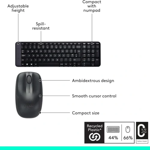 اشتري طقم الكيبورد والماوس اللاسلكي Logitech MK220 الأصلي باللغتين العربية والإنجليزية. تصميم مدمج موفر للمساحة، بطارية أسطورية تدوم طويلاً، مدى اتصال 10 متر، وجودة لوجيتك الاعتمادية بأفضل قيمة في مصر!
