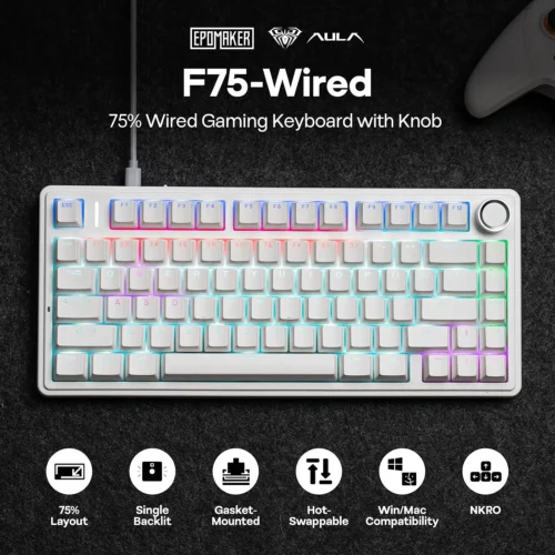 اشتري كيبورد جيمنج ميكانيكال AULA F75 Blue Switch بنظام Gasket Mount وبكرة تحكم Media Knob. سويتشات قابلة للتبديل Hot-Swap وعزل صوت خماسي بأفضل سعر إكسسوارات كمبيوتر في مصر!
