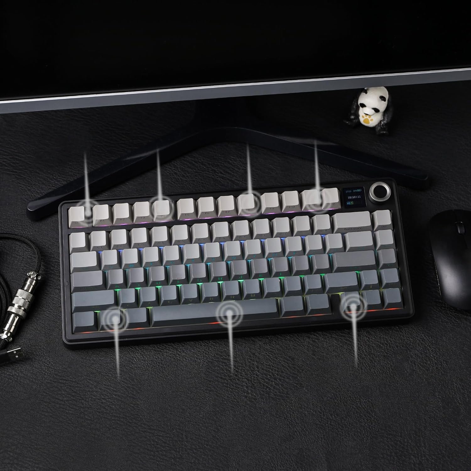 AULA F75 MAX Side-Engraved 75% Control Screen Wireless Mechanical Keyboard Gradient Gray / Reaper Switch Creamy Click كيبورد جيمينج ميكانيكال بحجم ٧٥ فالمية و نقرات بقمة السلاسة 2 اشتري كيبورد AULA F75 MAX الاحترافية شطب جانبي (Gradient Gray). سويتشات Reaper المتميزة بصوت Creamy Thock، شاشة TFT، بكرة مجسمة، و3 طرق توصيل. اطلبها بأفضل سعر في مصر!