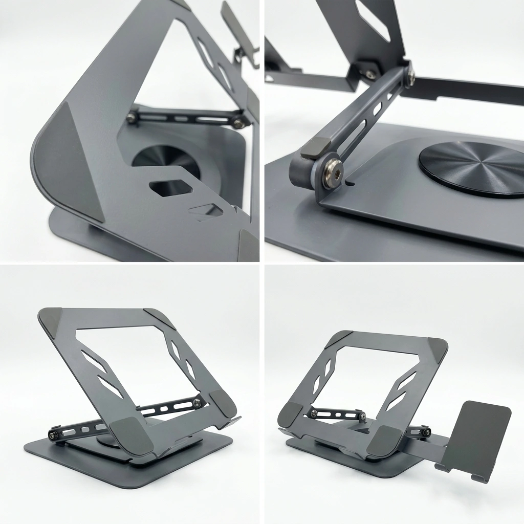 L189 Carbon Steel Laptop Stand With Phone Holder 2x1 ستاند لابتوب و موبايل ٢ في ١ مصنوع من الفولاذ الكربوني 6 اشتري ستاند اللابتوب والموبايل 2 في 1 L189 الفولاذ الكربوني في مصر. قابل للدوران 360 درجة، تعديل الارتفاع، ثبات هيدروليكي، وقواعد سيليكون لحماية أجهزتك!