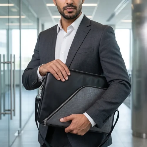 اشتري حافظة لابتوب جلد Premium Leather Laptop Sleeve 15.6 Inch بنقشة الجلد البارزة وخامات مقاومة للماء والصدمات. حماية متكاملة وجيب للشاحن بأفضل سعر إكسسوارات لابتوب في مصر!