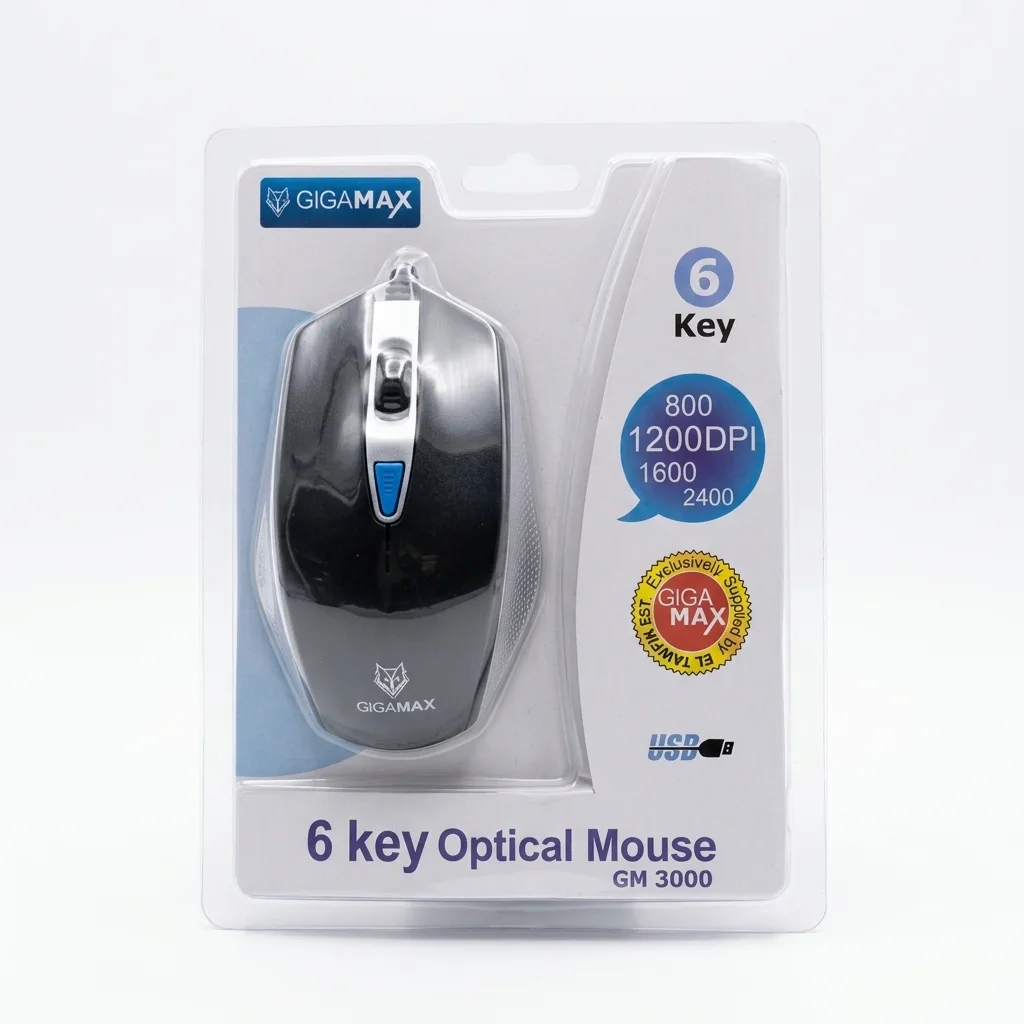 Gigamax Gm3000 USB Wired 6 Keys 2400Dpi Gaming Mouse ماوس جيمنج سلكي ب ٦ أزرار و مستشعر ٢٤٠٠ دي بي آي 5 اشتري ماوس جيمنج Gigamax GM3000 بـ 6 أزرار ومستشعر 2400DPI قابل للتعديل. تصميم مريح وسلك 1.8 متر للسيبرات والألعاب والعمل اليومي بأفضل سعر إكسسوارات كمبيوتر في مصر!