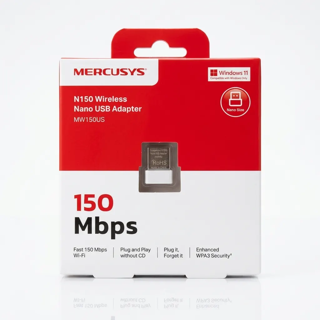 Mercusys MW150US Wireless USB Adapter 150Mbps يو اس بي واي فاي/دونجل واي فاي بسرعة ١٥٠ ميجا بايت فالثانية 4 اشتري دونجل واي فاي Mercusys MW150US بسرعة 150Mbps وحجم ميني نانو للكمبيوتر واللابتوب. حل سريع واقتصادي للاتصال بالإنترنت مع ضمان رسمي في مصر!